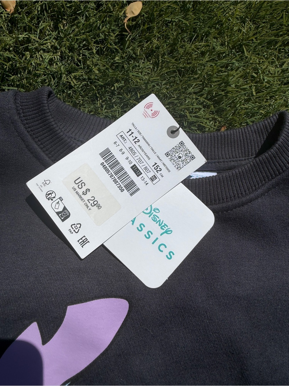 Zara Girls Lilo and Stitch Sweatshirt Grey SIze 11-12 - Picture 2 of 2